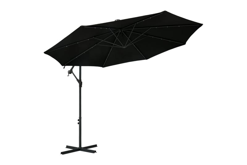 Hengeparasoll med LED-lys og stålstang 300 cm svart - Hagemøbler - Solbeskyttelse - Parasoller