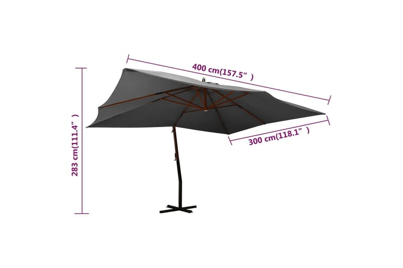 Hengeparasoll med trestang 400x300 cm antrasitt - Antrasittgrå - Hagemøbler - Solbeskyttelse - Parasoller - Hengeparasoll