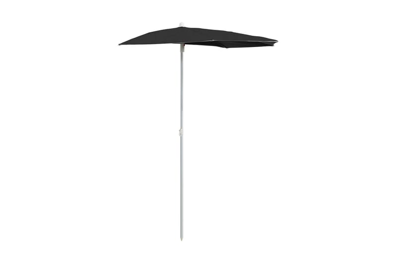 Halvrund parasoll med stang 180x90 cm svart - Svart - Hagemøbler - Solbeskyttelse - Parasoller