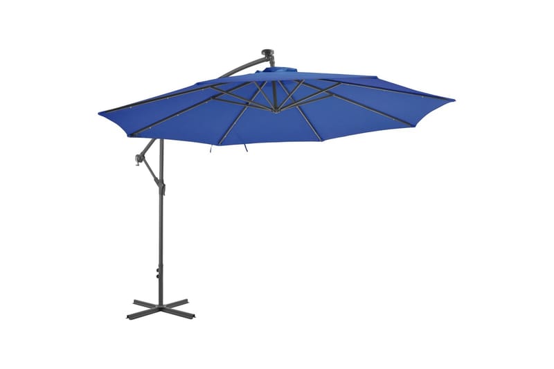 Hengeparasoll med LED-lys asurblå 350 cm - Blå - Hagemøbler - Solbeskyttelse - Parasoller
