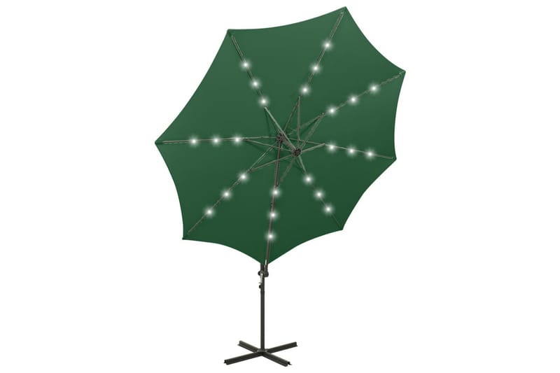 Hengeparasoll med stang og LED-lys 300 cm grønn - Grønn - Hagemøbler - Solbeskyttelse - Parasoller