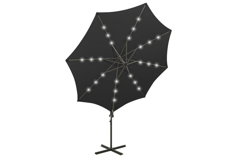 Hengeparasoll med stang og LED-lys 300 cm svart - Svart - Hagemøbler - Solbeskyttelse - Parasoller
