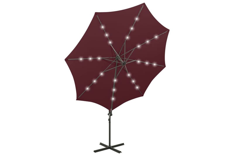 Hengeparasoll med stang og LED-lys vinrød 300 cm - Rød - Hagemøbler - Solbeskyttelse - Parasoller