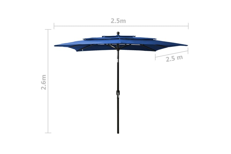 Parasoll med aluminiumsstang 3 nivåer 2,5x2,5 m asurblå - Hagemøbler - Solbeskyttelse - Parasoller