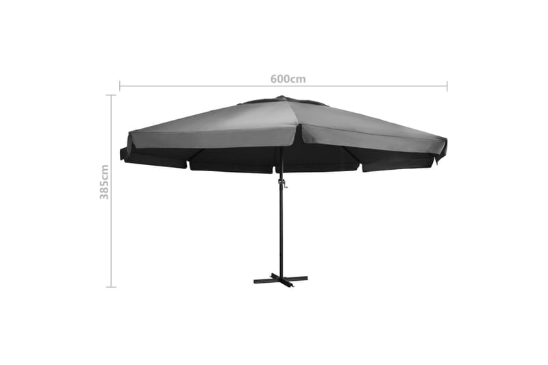 Parasoll med aluminiumsstang 600 cm antrasitt - Grå - Hagemøbler - Solbeskyttelse - Parasoller