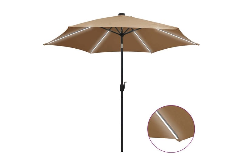Parasoll med LED-lys og aluminiumsstang 300 cm gråbrun - Brun - Hagemøbler - Solbeskyttelse - Parasoller - Hengeparasoll