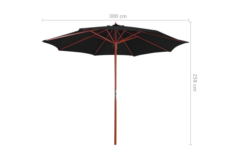Parasoll med trestang 300x258 cm svart - Svart - Hagemøbler - Solbeskyttelse - Parasoller
