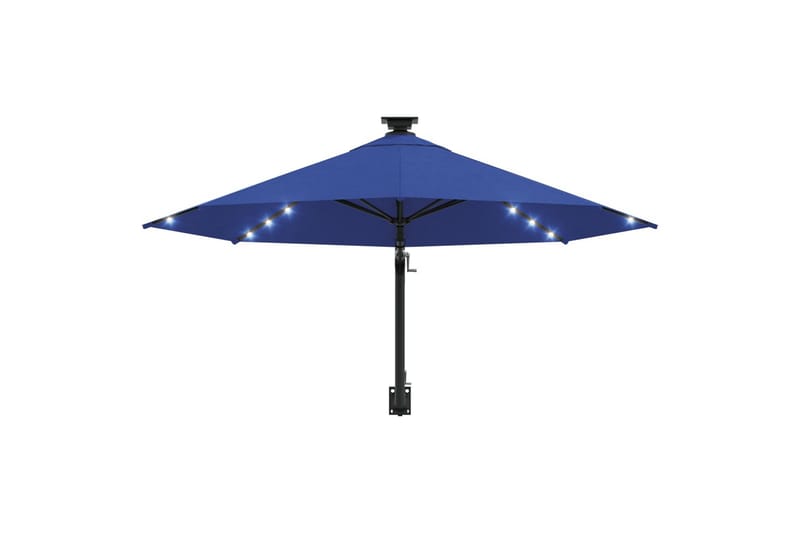 Veggmontert parasoll med LED og metallstolpe 300 cm blå - Blå - Hagemøbler - Solbeskyttelse - Parasoller