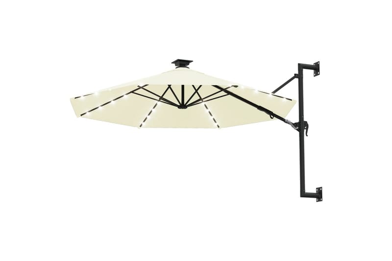 Veggmontert parasoll med LED og metallstolpe 300 cm sand - Krem - Hagemøbler - Solbeskyttelse - Parasoller