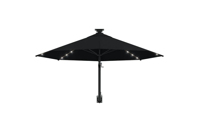 Veggmontert parasoll med LED og metallstolpe 300 cm svart - Svart - Hagemøbler - Solbeskyttelse - Parasoller