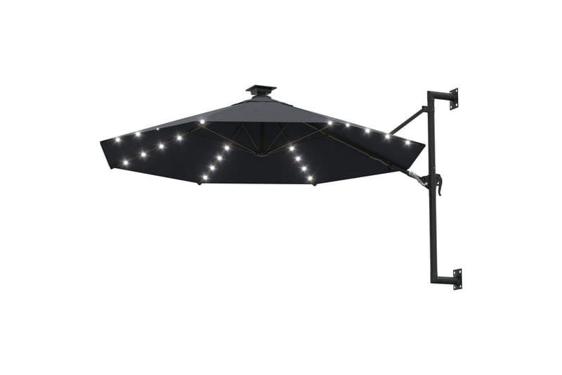 Veggmontert parasoll med LED og metallstolpe 300cm antrasitt - Antrasittgrå - Hagemøbler - Solbeskyttelse - Parasoller