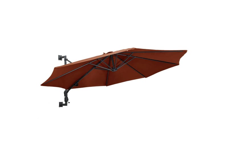 Veggmontert parasoll med metallstang 300 cm terrakotta - Brun - Hagemøbler - Solbeskyttelse - Parasoller