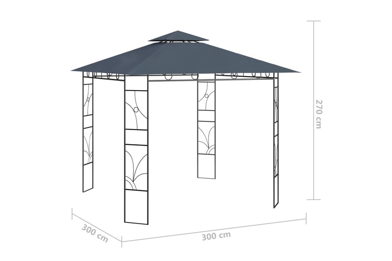 Paviljong 3x3x2,7 m antrasitt 160 g/m² - Antrasittgrå - Hagemøbler - Solbeskyttelse - Paviljonger - Komplett paviljong