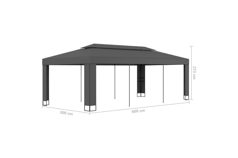 Paviljong med dobbelt tak 3x6 m antrasitt - Grå - Hagemøbler - Solbeskyttelse - Paviljonger - Komplett paviljong