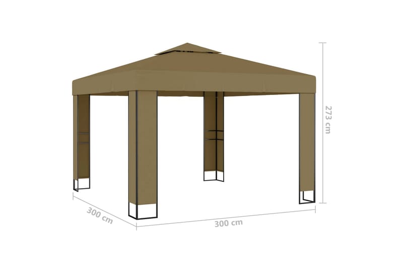 Paviljong med dobbelt tak og lysslynge 3x3x2,7m 180g/m² - Taupe - Hagemøbler - Solbeskyttelse - Paviljonger - Komplett paviljong