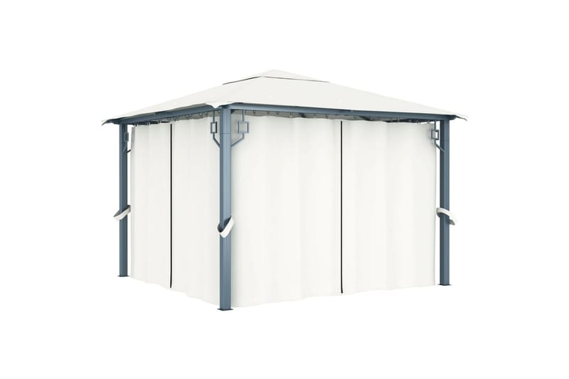 Paviljong med gardin 300x300 cm kremhvit aluminium - Hagemøbler - Solbeskyttelse - Paviljonger - Komplett paviljong