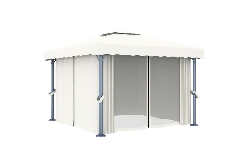 Paviljong med gardin 3x3 m kremhvit aluminium - Krem - Hagemøbler - Solbeskyttelse - Paviljonger - Komplett paviljong