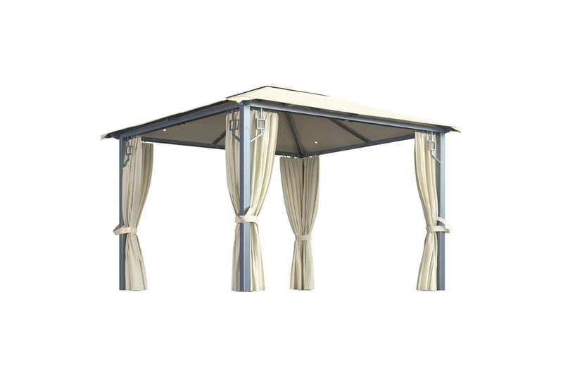 Paviljong med gardin og strenglys 300x300 cm - Krem - Hagemøbler - Solbeskyttelse - Paviljonger - Komplett paviljong