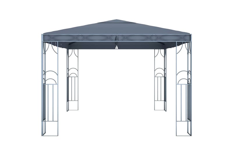 Paviljong med gardin og strenglys 400x300 cm antrasitt - Antrasittgrå - Hagemøbler - Solbeskyttelse - Paviljonger - Komplett paviljong