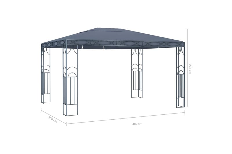 Paviljong med gardin og strenglys 400x300 cm antrasitt - Antrasittgrå - Hagemøbler - Solbeskyttelse - Paviljonger - Komplett paviljong