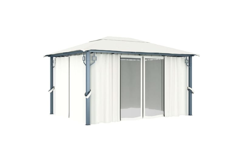 Paviljong med gardin og strenglys 400x300 cm krem aluminium - Krem - Hagemøbler - Solbeskyttelse - Paviljonger - Komplett paviljong