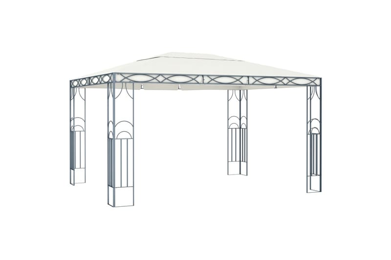 Paviljong med gardin og strenglys 400x300 cm krem - Krem - Hagemøbler - Solbeskyttelse - Paviljonger - Komplett paviljong