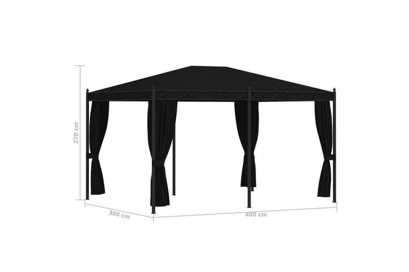 Paviljong med gardiner 3x4 m antrasitt stål - Grå - Hagemøbler - Solbeskyttelse - Paviljonger - Komplett paviljong