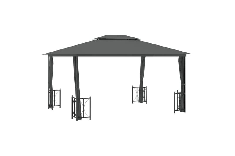 Paviljong med sidevegger og dobbelt tak 3x4 m antrasitt - Antrasittgrå - Hagemøbler - Solbeskyttelse - Paviljonger - Komplett paviljong