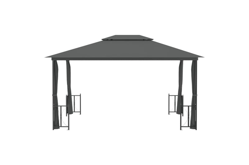 Paviljong med sidevegger og dobbelt tak 3x4 m antrasitt - Antrasittgrå - Hagemøbler - Solbeskyttelse - Paviljonger - Komplett paviljong