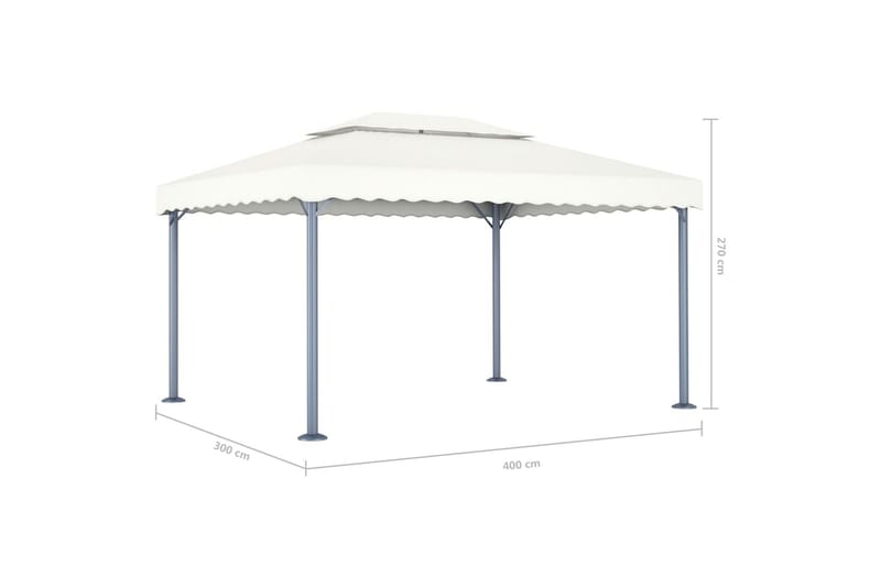 Paviljong med strenglys 400x300 cm krem aluminium - Krem - Hagemøbler - Solbeskyttelse - Paviljonger - Komplett paviljong