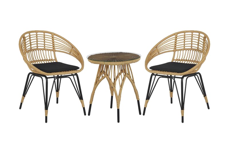 Balkongsett med bord og 2 stoler rotting PELLARO - Tre / Natur - Hagemøbler - Hagegruppe - Cafesett