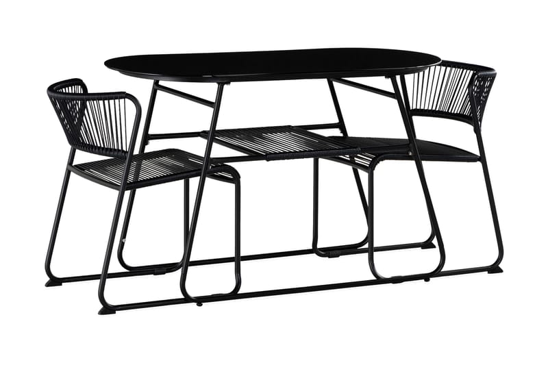 Lamborg Cafésett 120 cm Oval + 2 stoler - Glass/Svart - Hagemøbler - Hagegruppe - Cafesett