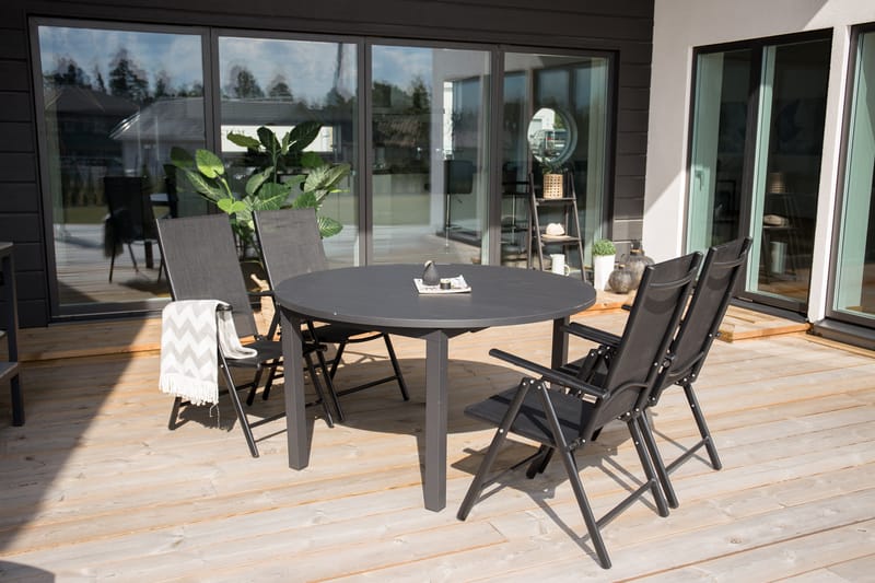 Marbella Spisegruppe Rund Ø140cm + 4 Break Posisjonsstoler S - Venture Home - Hagemøbler - Hagegruppe - Spisegrupper hage