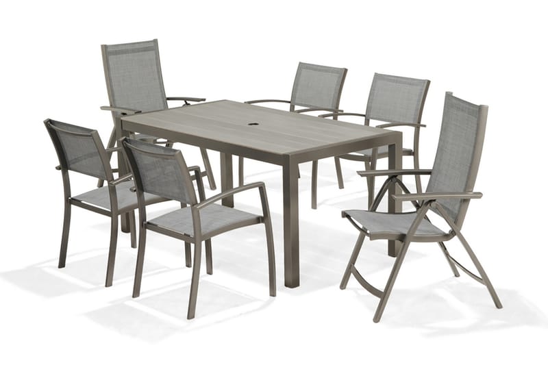 Solana Spisegruppe 160 cm + 4 Stoler + 2 Posisjonsstoler - Grå - Hagemøbler - Stoler & Lenestoler - Solstoler