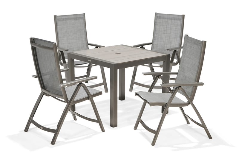 Solana Spisegruppe 88 cm + 4 Posisjonsstoler - Grå - Hagemøbler - Stoler & Lenestoler - Solstoler