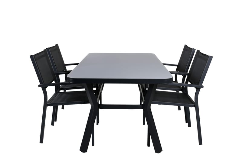 Vanja Spisegruppe 160 cm + 4 Copacabana Stablestoler - Svart / Grå - Hagemøbler - Hagegruppe - Spisegrupper hage