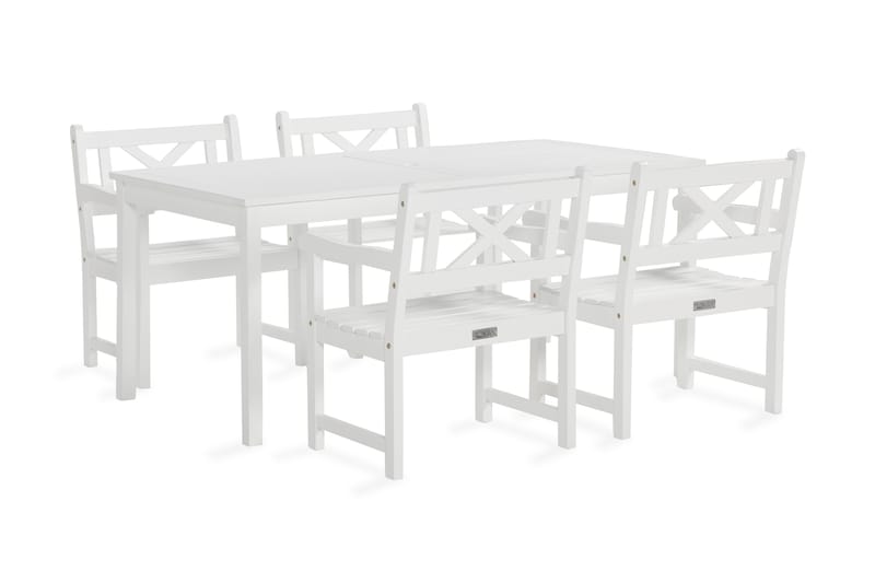 Viksten Spisegruppe 180 cm + 4 stk Spisestoler - Hvit - Hagemøbler - Utegruppe - Spisegrupper hage
