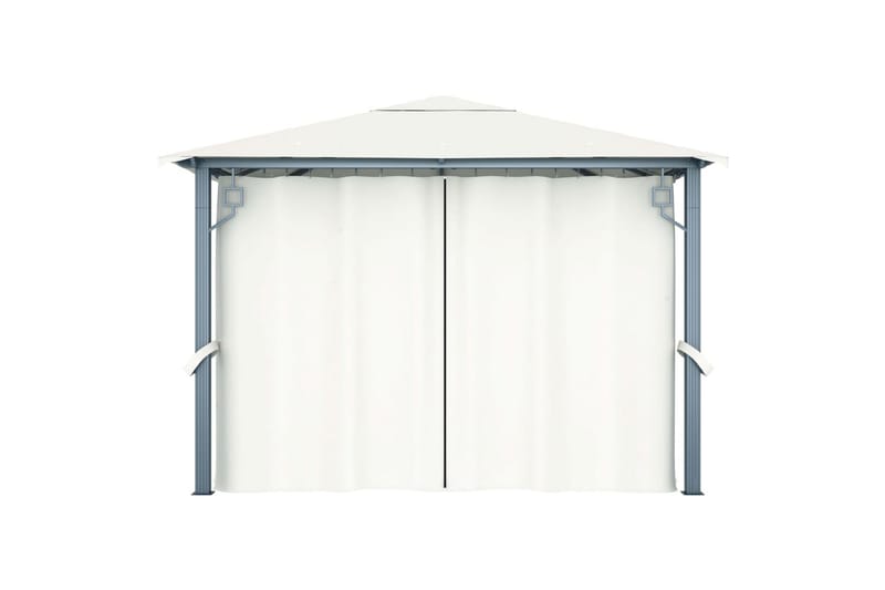Paviljong med gardin og strenglys 300x300 cm - Krem - Hagemøbler - Solbeskyttelse - Paviljonger - Komplett paviljong