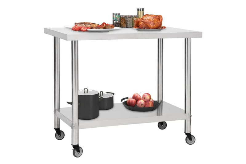 Arbeidsbord for kjøkken med hjul 100x45x85 cm rustfritt stål