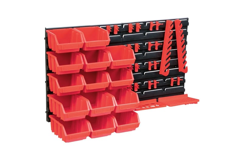 Oppbevaringsbokssett i 39 deler med veggpaneler rød og svart - Rød - Hus & oppussing - Bygg - Spiker, skrue & innfesting - Sortimentoppbevaring - Sortimentsboks