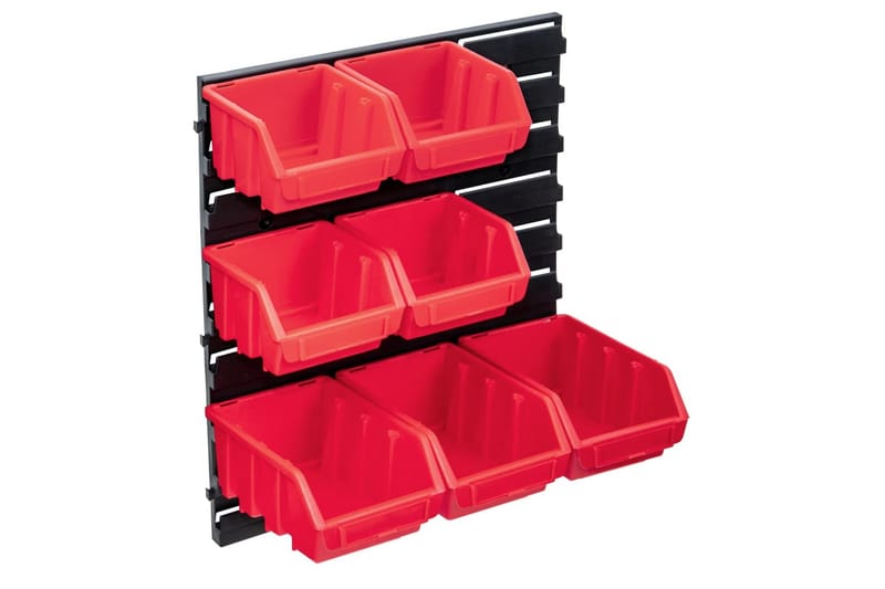 Oppbevaringsbokssett i 8 deler med veggpanel rød og svart - Rød - Hus & oppussing - Bygg - Spiker, skrue & innfesting - Sortimentoppbevaring - Sortimentsboks