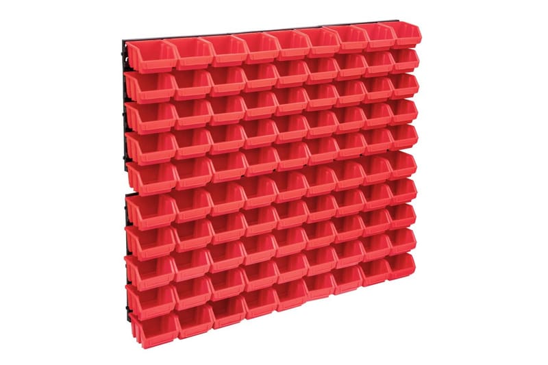 Oppbevaringsbokssett i 96 deler med veggpaneler rød og svart