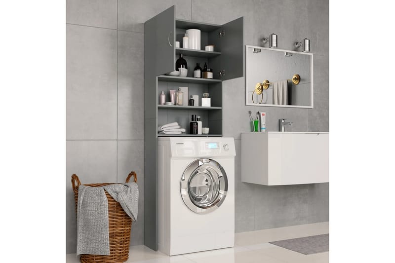 Vaskemaskinskap grå 64x25,5x190 cm sponplate - Grå - Hus & oppussing - Kjøkken & bad - Baderom - Baderomsmøbler - Baderomsskap