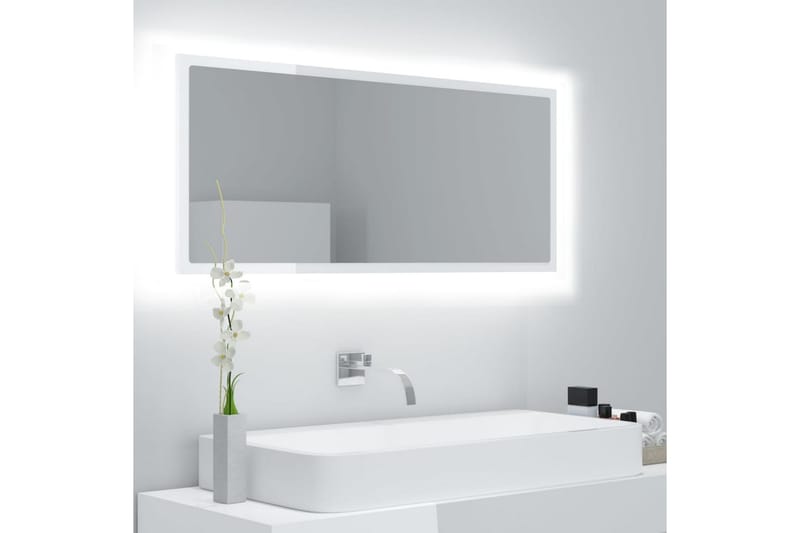 Baderomsspeil LED 100x8,5x37 cm sponplate høyglans hvit - Hvit - Hus & oppussing - Kjøkken & bad - Baderom - Baderomsmøbler - Baderomsspeil