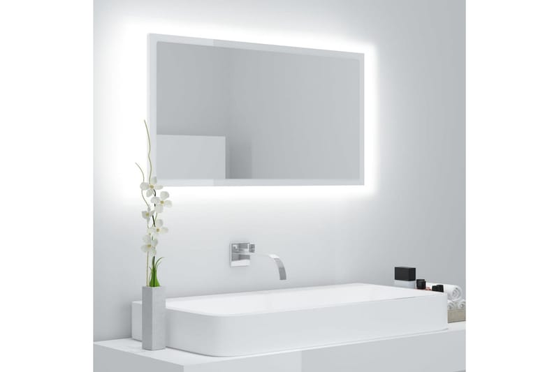 Baderomsspeil LED 80x8,5x37 cm sponplate høyglans hvit - Hvit - Hus & oppussing - Kjøkken & bad - Baderom - Baderomsmøbler & baderomsinnredning - Baderomsspeil