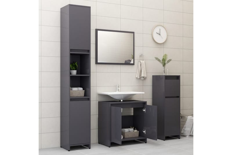 Baderomsmøbler 3 deler høyglans grå sponplate - Hus & oppussing - Kjøkken & bad - Baderom - Baderomsmøbler - Komplette møbelpakker
