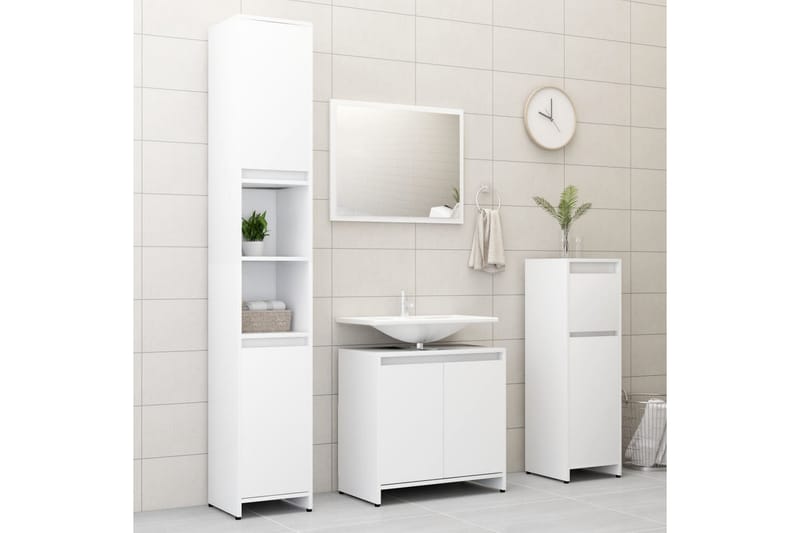 Baderomsmøbler 3 deler hvit sponplate - Hus & oppussing - Kjøkken & bad - Baderom - Baderomsmøbler & baderomsinnredning - Komplette møbelpakker
