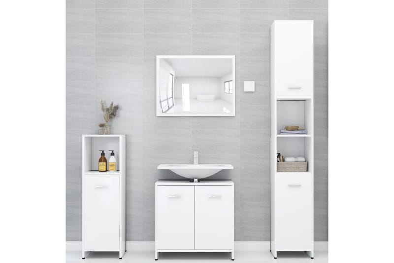 Baderomsmøbler 4 deler hvit sponplate - Hus & oppussing - Kjøkken & bad - Baderom - Baderomsmøbler - Komplette møbelpakker