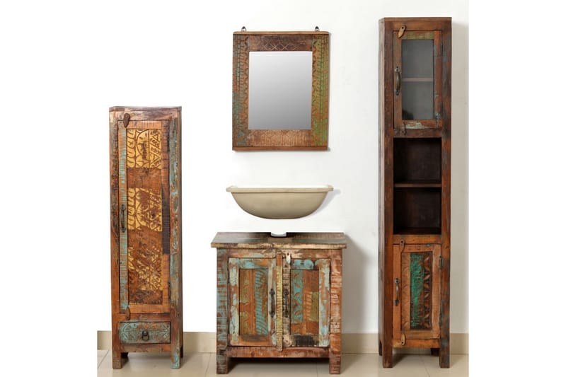Kabinettskapsett av gjenvunnet tre med 1 speil og 2 sideskap - Hus & oppussing - Kjøkken & bad - Baderom - Baderomsmøbler - Komplette møbelpakker