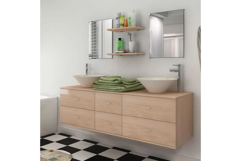 Servant og baderomsmøbler 7 deler beige - Hus & oppussing - Kjøkken & bad - Baderom - Baderomsmøbler - Komplette møbelpakker